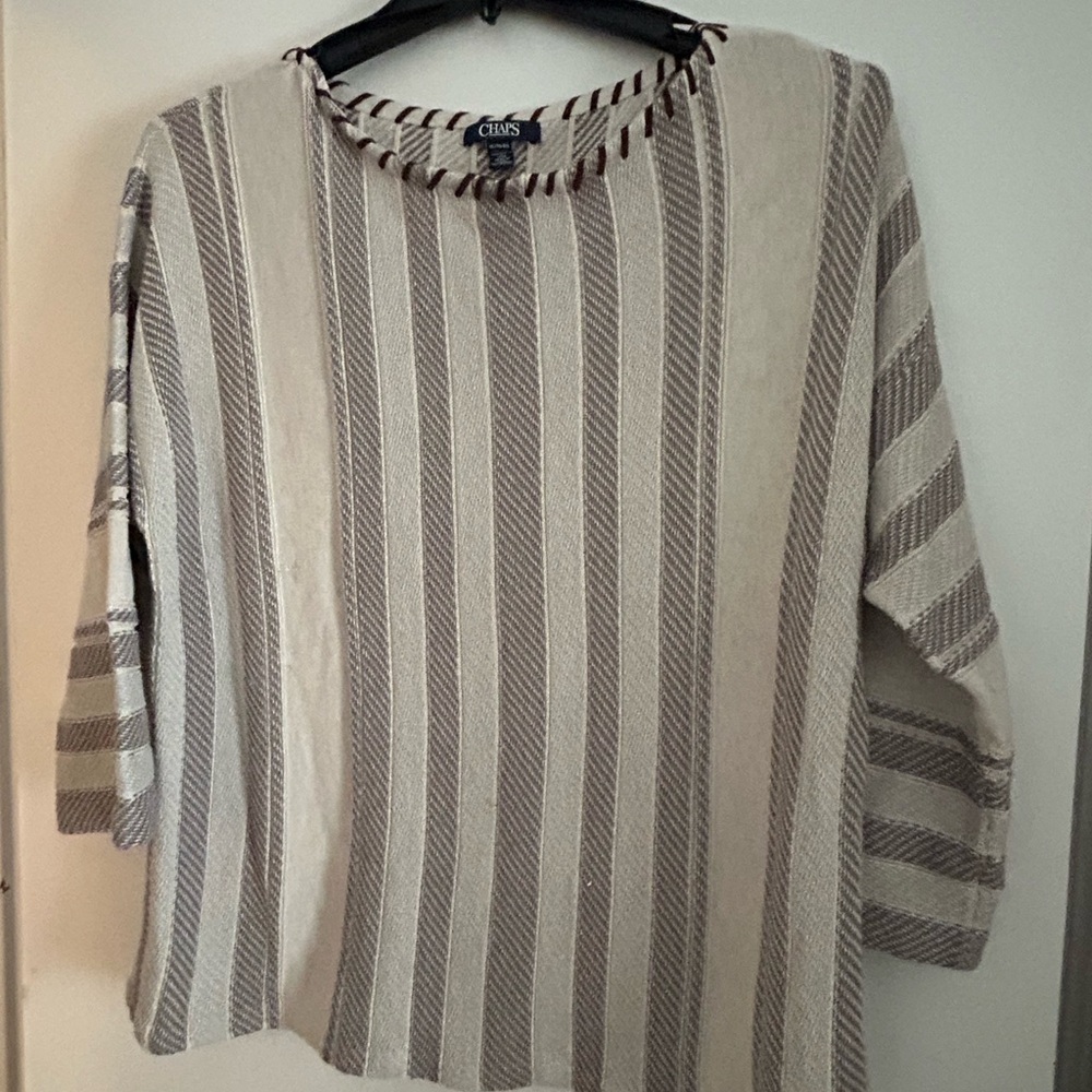 Chaps Beige and Brown Striped Knit Sweater